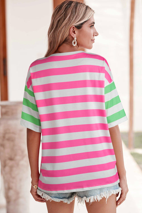 Pink Stripe Patch Pocket Drop Sleeve Slits