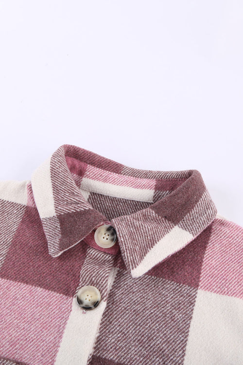 Grey Plaid Color Block Pockets Buttoned