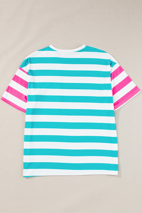 Pink Stripe Patch Pocket Drop Sleeve Slits