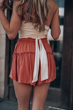 Red Solid Belted Frill Trim Drawstring