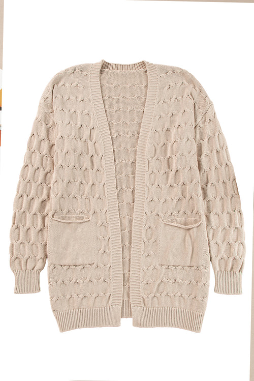 Jet Stream Eyelet Cable Knit Side Pockets Baggy Cardigan