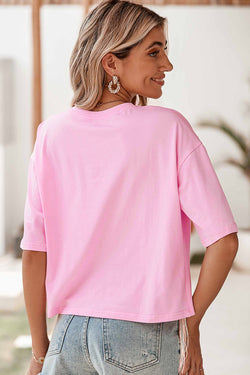 Pink Casual Fringe Sequin Hem Cropped