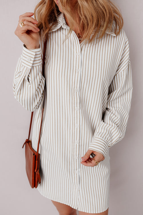 Khaki Stripe Long Sleeve Button Up Mini