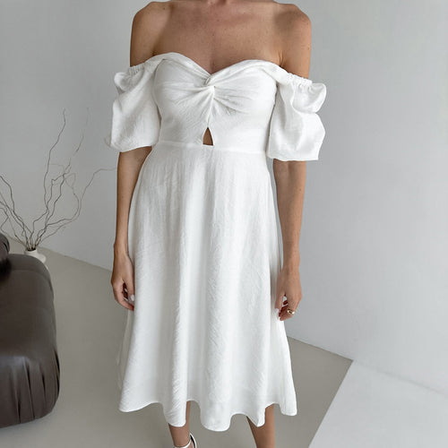 Elegant Lantern Sleeve Off-neck Dress