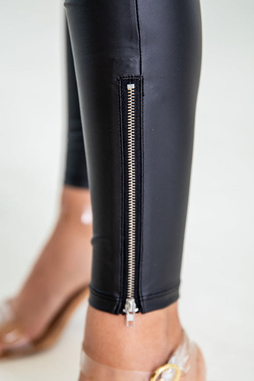 Black Faux Leather Zipped Detail
