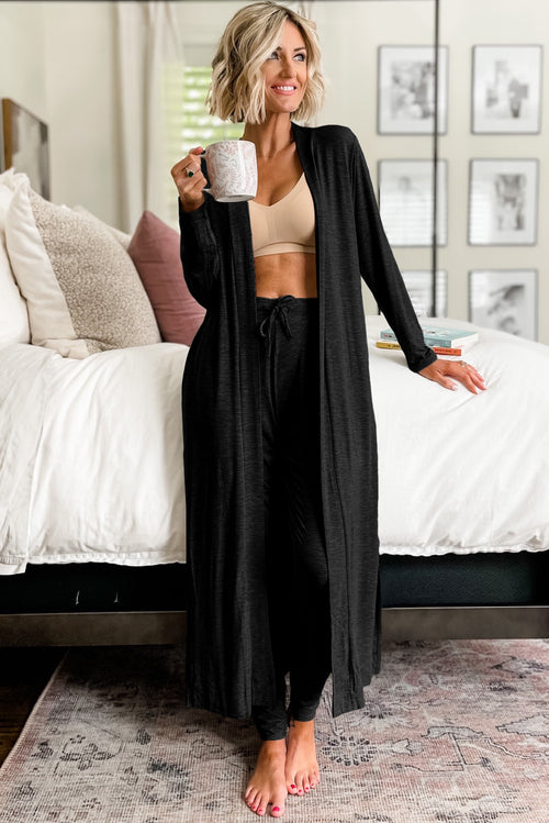 Parchment Split Long Cardigan and Skinny Pants Loungewear Set