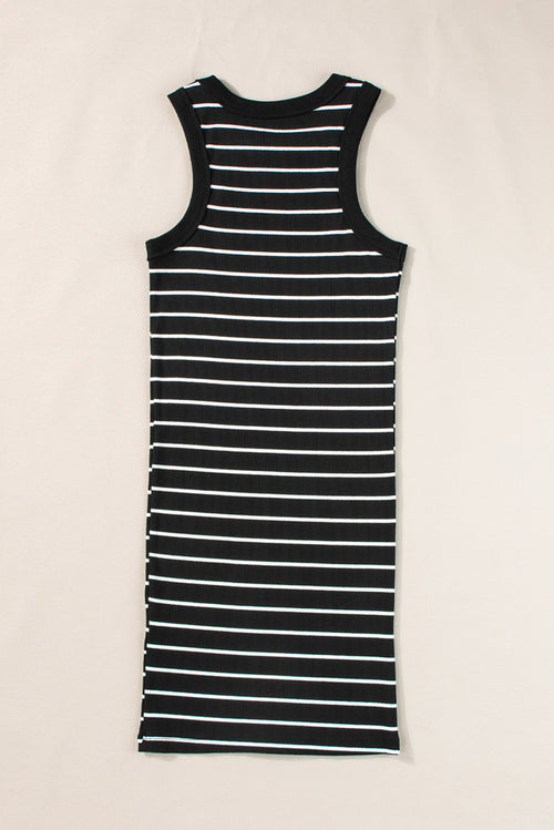 Black Stripe Ribbed Knit Tank Mini Dress