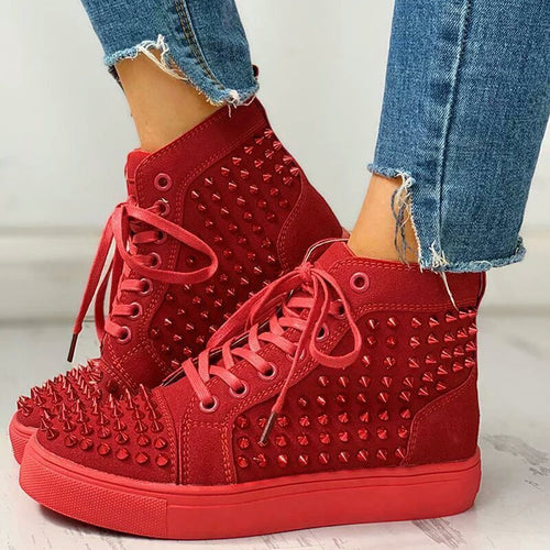 Men's And Women's Thick-soled High-top Rhinestone Rivet Casual Sneakers