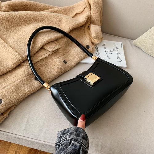 LEFTSIDE Solid Color PU Leather Shoulder Bags For Women 2022 Hit Lock Handbags Small Travel Hand Bag Lady Fashion Bags