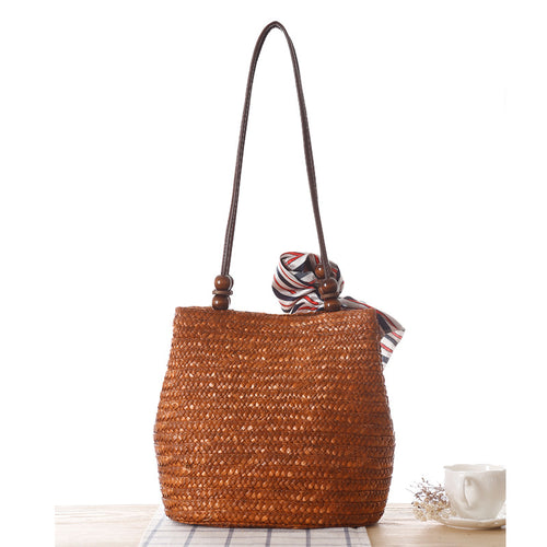 Style Shoulder Straw Bag Women Bag Seaside Holiday Woven Bag Straw Bag Beach Bag Silk Scarves Are Not Included