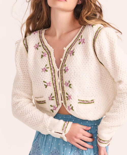 Women Clothing Autumn Embroidered Knitwear Cardigan