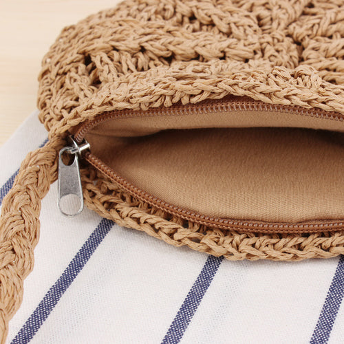 Simple round Tassel Women Crossbody Straw Bag Handmade Shoulder Woven Bag Summer Beach Bag
