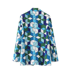 Buckle Geometric Abstract  Blazer Personality Street Women Clothing Loose Breasted Long Sleeve Top