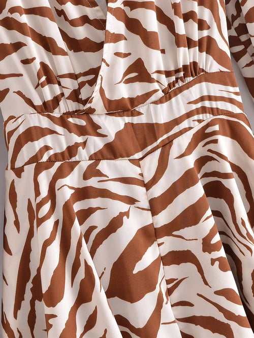 Zebra Print Floral Print Mid Length Sleeves Romper