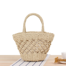 Carry Woven Beach Bag Hollow Out Cutout Silk Scarf Fresh Straw Bag Holiday Photography Leisure Bag