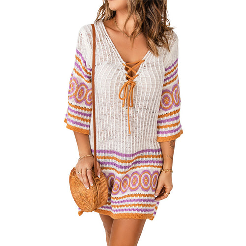 Spring Summer Blouse Ethnic Vintage Printed Tassel Sun Proof Half Sleeve Cardigan