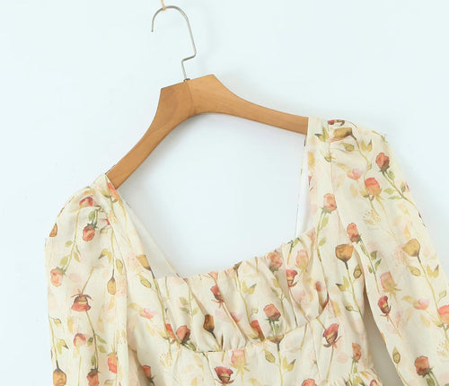 Square Collar Floral Printed