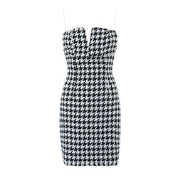 Fall Women Clothing Houndstooth Knitted All Matching V neck Strap Dress