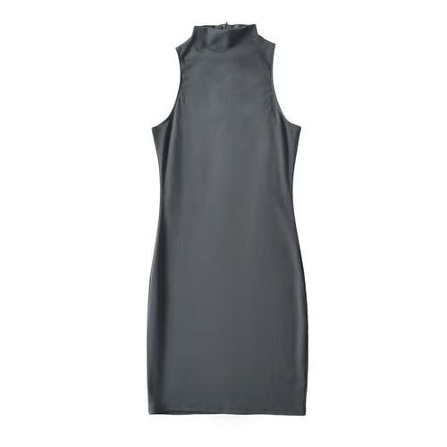 Summer Sexy Turtleneck Sleeveless Solid Color Sleeveless Base Tank Top Sheath Dress