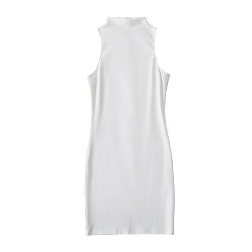 Summer Sexy Turtleneck Sleeveless Solid Color Sleeveless Base Tank Top Sheath Dress