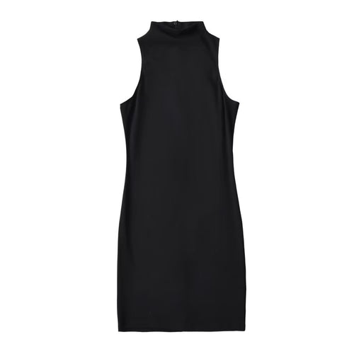 Summer Sexy Turtleneck Sleeveless Solid Color Sleeveless Base Tank Top Sheath Dress