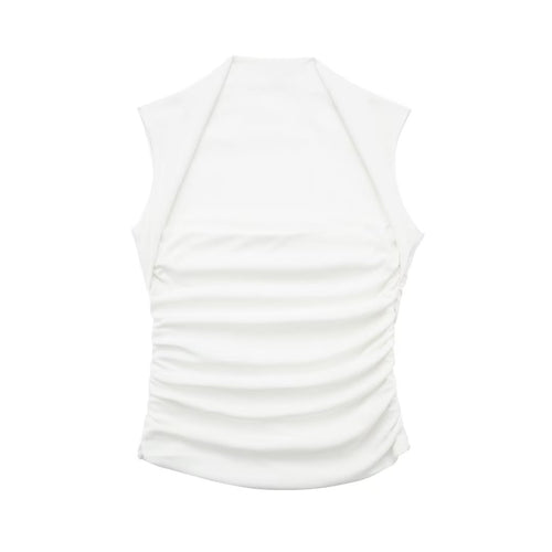 Lente halter mouwloze rand slanke geplooide witte top