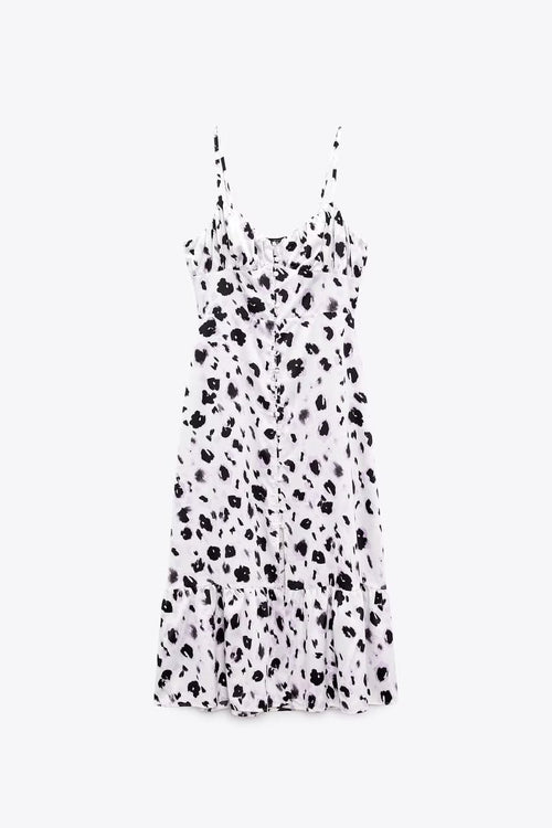 V neck Breasted Animal Print Midi Cami