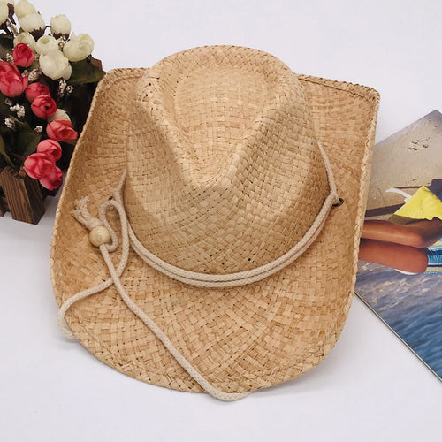 Fashionable Frayed Hem Wide Brim Cowboy Hat Raffia Straw Flanging Hat Seaside Sun Proof Solid Color Straw Hat