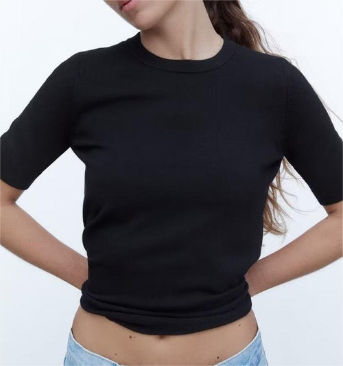 Summer Women  Casual round Neck Short Sleeves Top Loose Basic Sweater