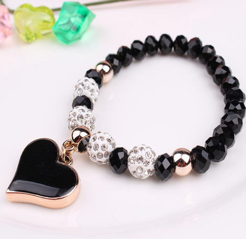 Elastische kristallen armband en armband met hartvormige armbanden