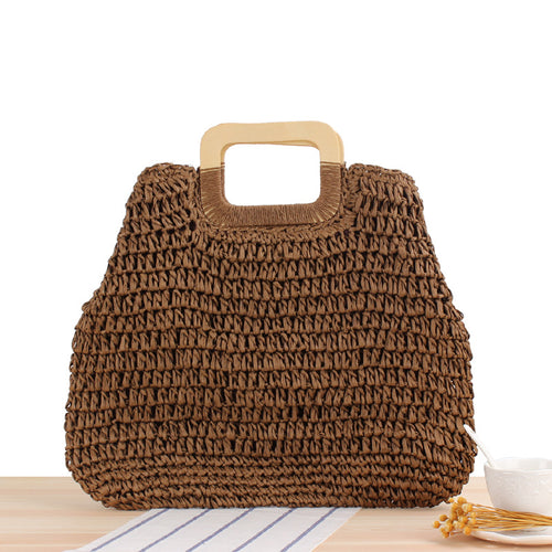 Retro Hand-Woven Bag Large Capacity Portable Hollow Out Cutout Straw Bag Seaside Vacation Beach Bag