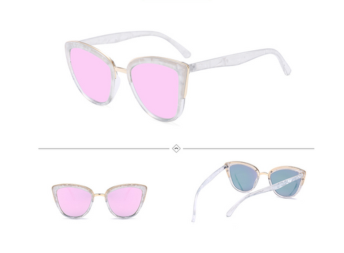 Female sunglasses, cat eyes, dazzling color, gold plastic mixed sunglasses