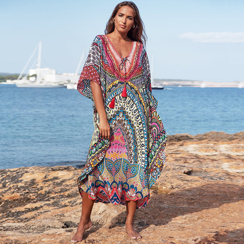 Loose plus Size Holiday Dress Seaside Beach Cover-up Swimsuit Bikini Cover-up Robe