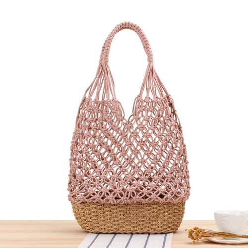 Hollow Out Cutout Shoulder Woven Bag Handmade Mesh Straw Bag Leisure Forest Style Beach Bag