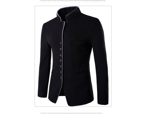 Men Jacket - Men Wool Single - Breasted Collar Tunic - Casual Jacket - SIMWILLZ 