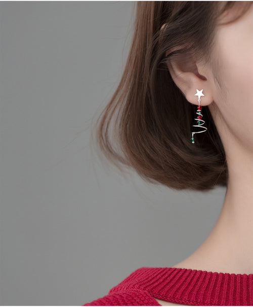 Christmas tree earrings female