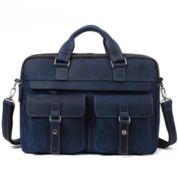 Genuine men''s bags retro men''s business bags briefcase cowhide oblique Bag 15.6 inch Laptop Bag - SIMWILLZ 