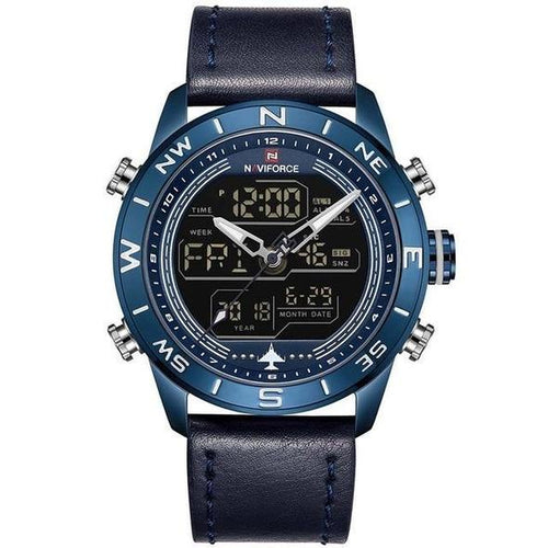 NAVIFORCE 9144 mode gouden heren sporthorloges heren LED analoog digitaal horloge leger militair lederen quartz horloge relogio masculino