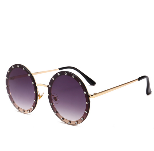 Round diamond-encrusted sunglasses female diamond decoration European and American street shooting trend catwalk sunglasses