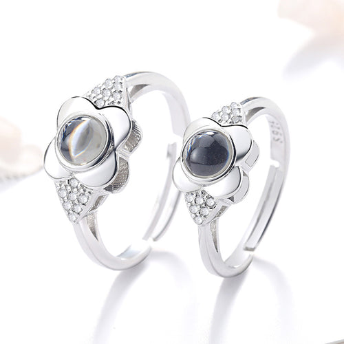 925 Silver Petal Projection Color Photo Couple Rings
