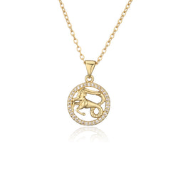 Golden Zodiac Pendant Necklace Female