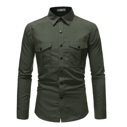 Solid Color Snap Button Slim Long Sleeve Shirt - SIMWILLZ 