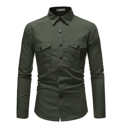 Solid Color Snap Button Slim Long Sleeve Shirt - SIMWILLZ 