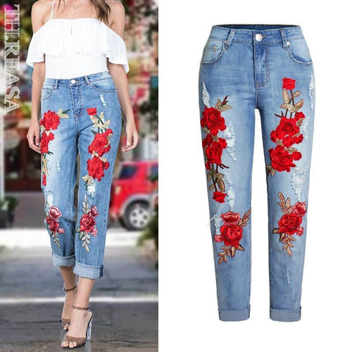 Summer Long Jeans Loose Women Hole Pants Plus Size