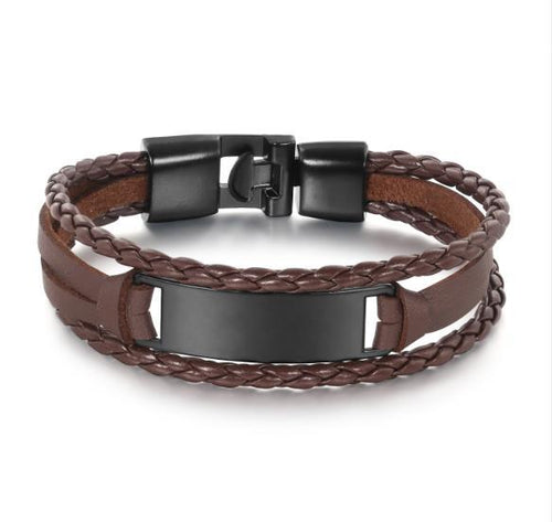 Zwarte meerlaagse leren armband voor heren Bangle Jewelry2020