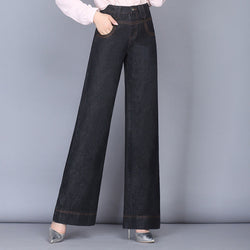 Jeans met wijde pijpen Dames Casual rechte jeans met hoge taille en losse drapering