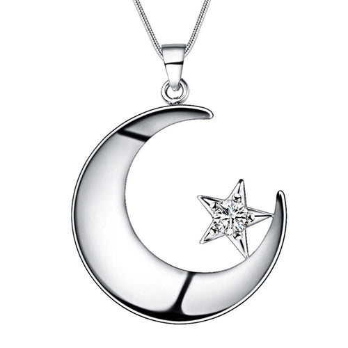 Silver Plated Star Moon Female Pendant Necklace