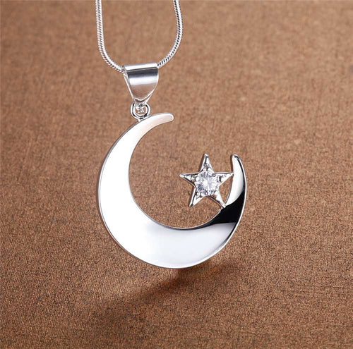 Silver Plated Star Moon Female Pendant Necklace