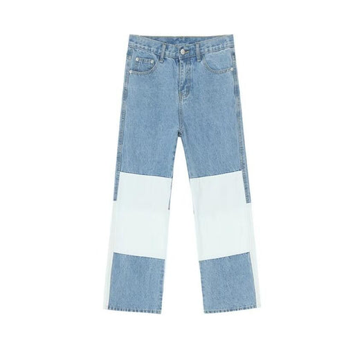 Men Wash Splice Casual Straight Jeans Trousers Korea Japan - SIMWILLZ 