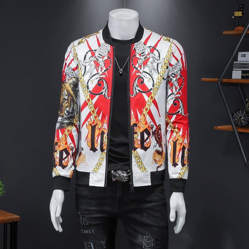 Luxury Gold Print Bomber Jacket Men Streetwear Social Men - SIMWILLZ 